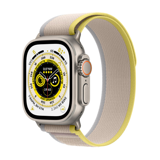 Apple Watch Ultra GPS + Cellular, caja de titanio de 49 mm con correa Trail Loop amarilla/beige - M/L