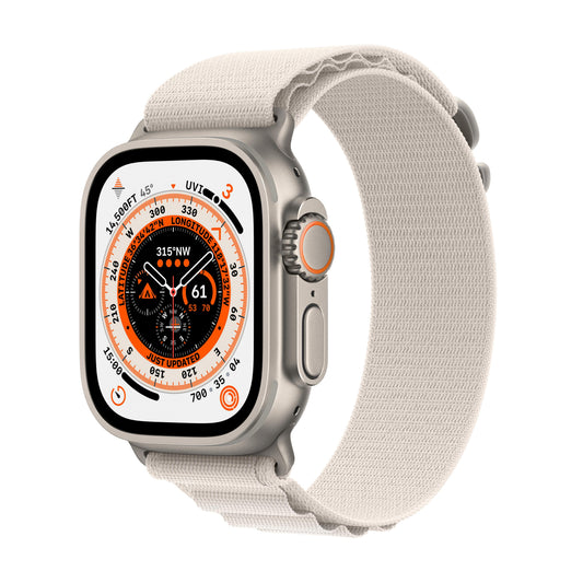 Apple Watch Ultra GPS + Cellular, caja de titanio de 49 mm con correa Starlight Alpine Loop - Mediana