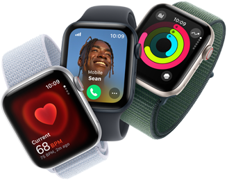Monitoreo de frecuencia cardíaca, llamadas entrantes y timbres de actividad en tres dispositivos Apple Watch