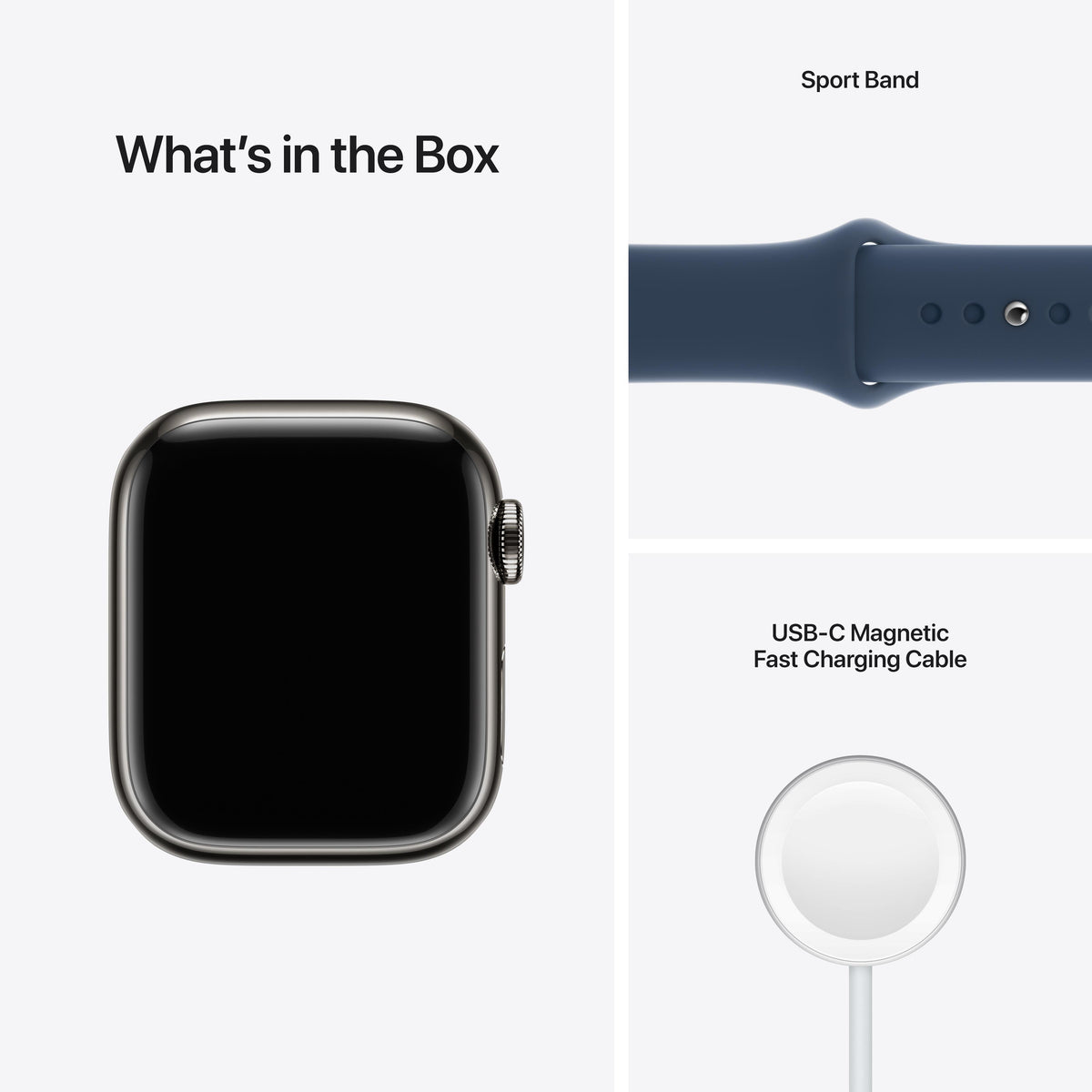 Apple Watch Series 7 GPS + Cellular, caja de acero inoxidable color grafito de 41 mm con correa deportiva azul abismo - Estándar
