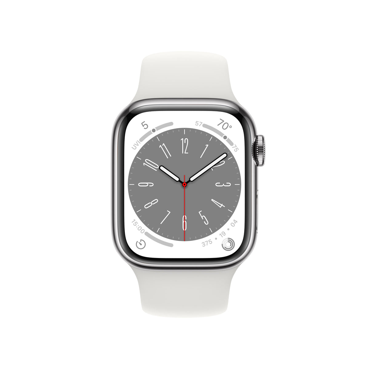 Apple Watch Series 8 GPS + Cellular 41mm Silver Stainless Steel Case with White Sport Band - M/L