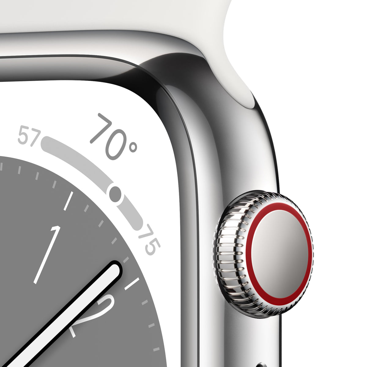 Apple Watch Series 8 GPS + Cellular 41mm Silver Stainless Steel Case with White Sport Band - M/L