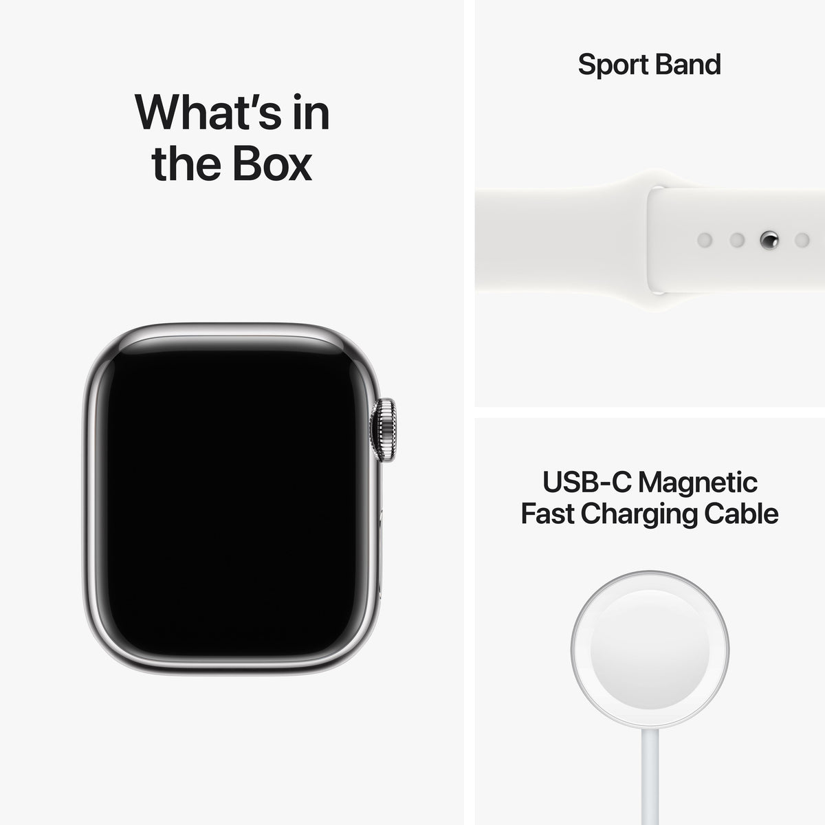 Apple Watch Series 8 GPS + Cellular 41mm Silver Stainless Steel Case with White Sport Band - M/L