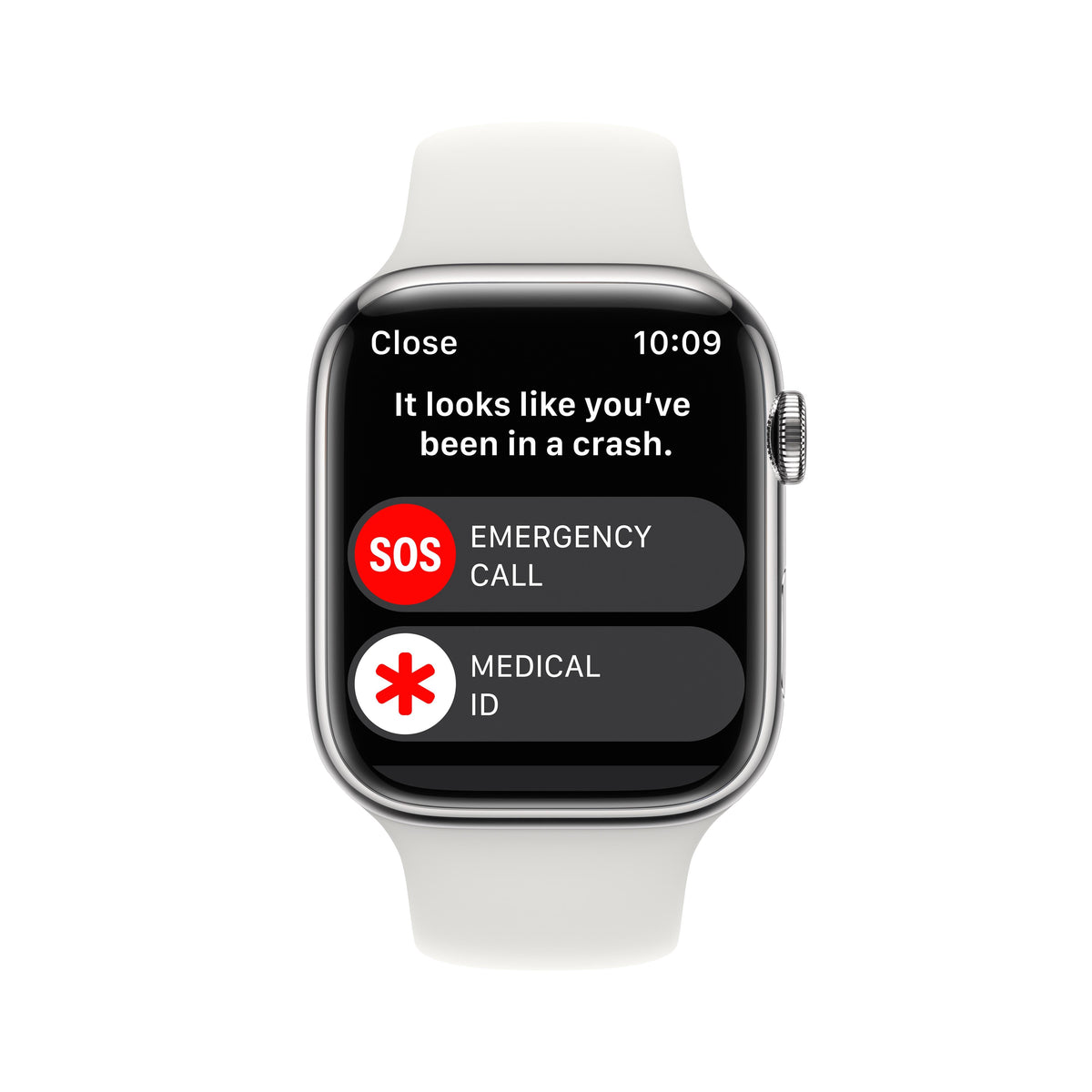 Apple Watch Series 8 GPS + Cellular de 45 mm con caja de acero inoxidable plateada y correa deportiva blanca - M/L