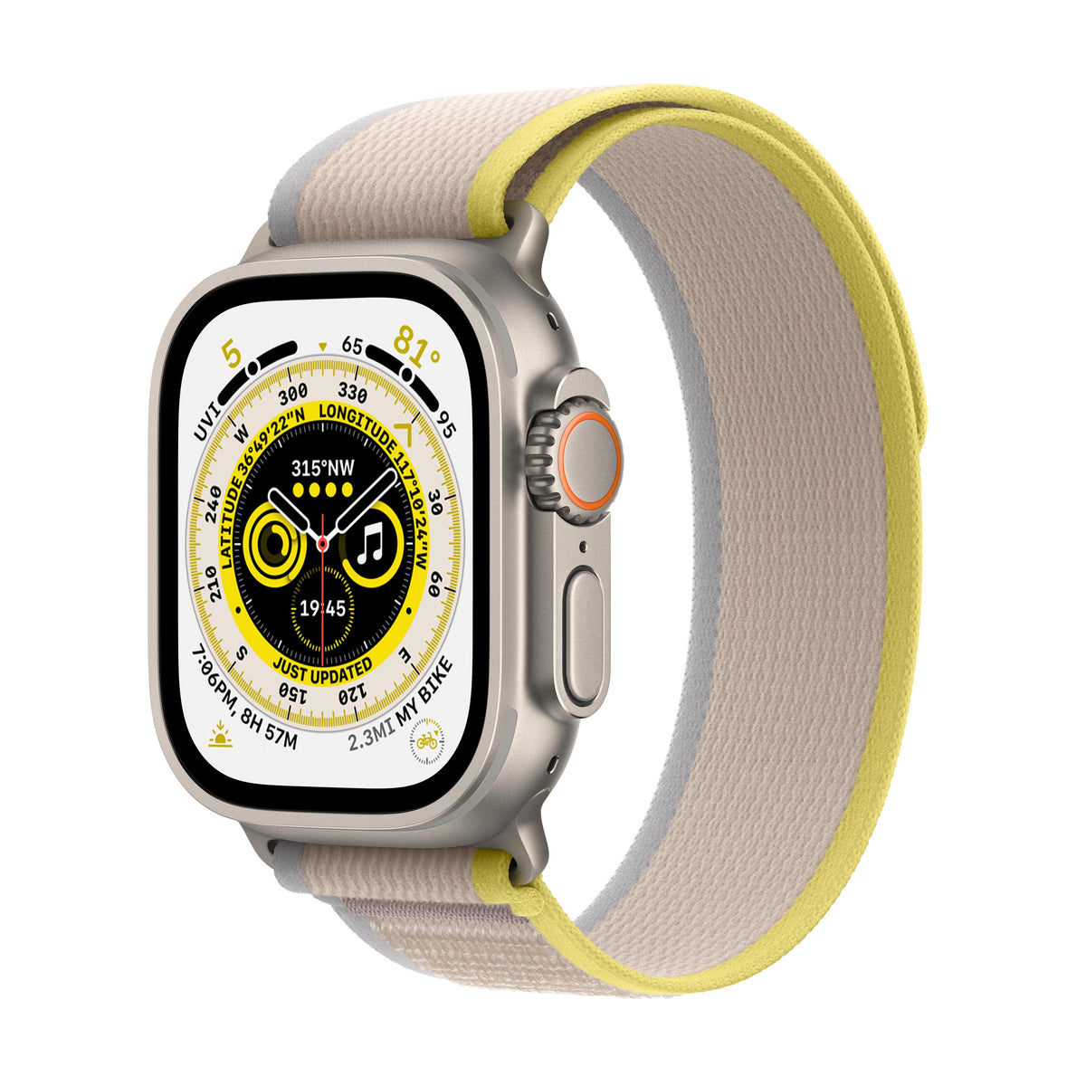 Apple Watch Ultra GPS + Cellular, caja de titanio de 49 mm con correa Trail Loop amarilla/beige - S/M