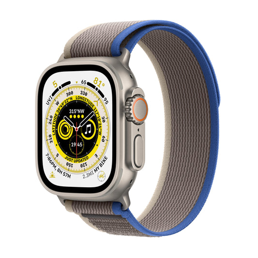 Apple Watch Ultra GPS + Cellular, caja de titanio de 49 mm con correa Trail Loop azul/gris - M/L