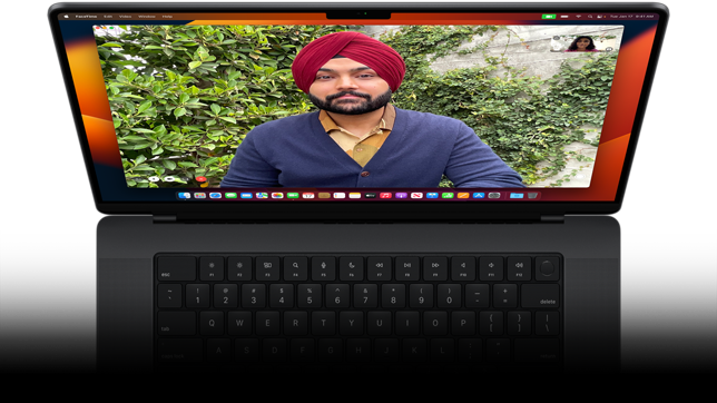 Showcasing FaceTime video call on the MacBook Pro.