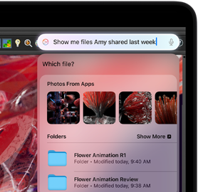 Escribir una solicitud a Siri para buscar archivos mientras se trabaja en la aplicación Houdini